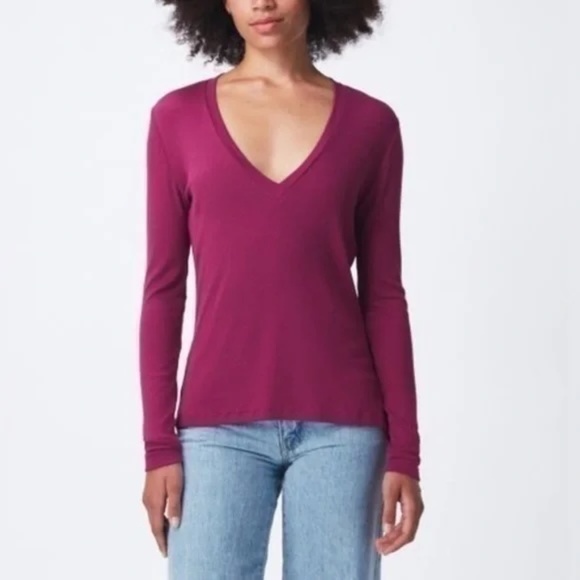 FOR DAYS Tops - For Days Contour Ribbed Long Sleeve Deep V / Boysenberry in Purple